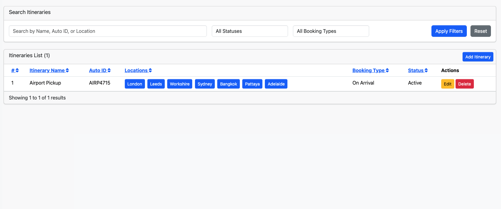 Jaabo CRM Saved Itinerary Catalog