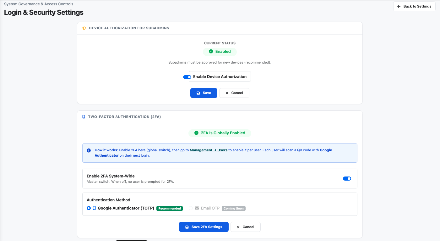 Jaabo CRM 2FA Security Verification