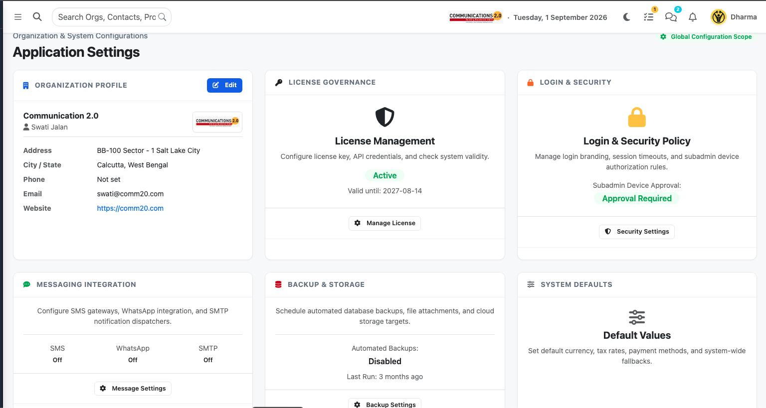 Jaabo CRM Enterprise System Settings