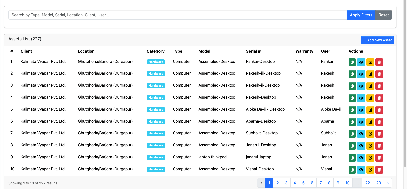 Jaabo Support Asset Management Catalog
