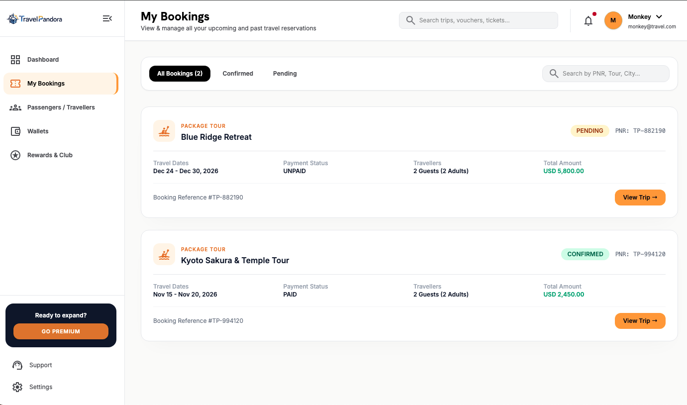 Jaabo WEB My Bookings & Digital Vouchers