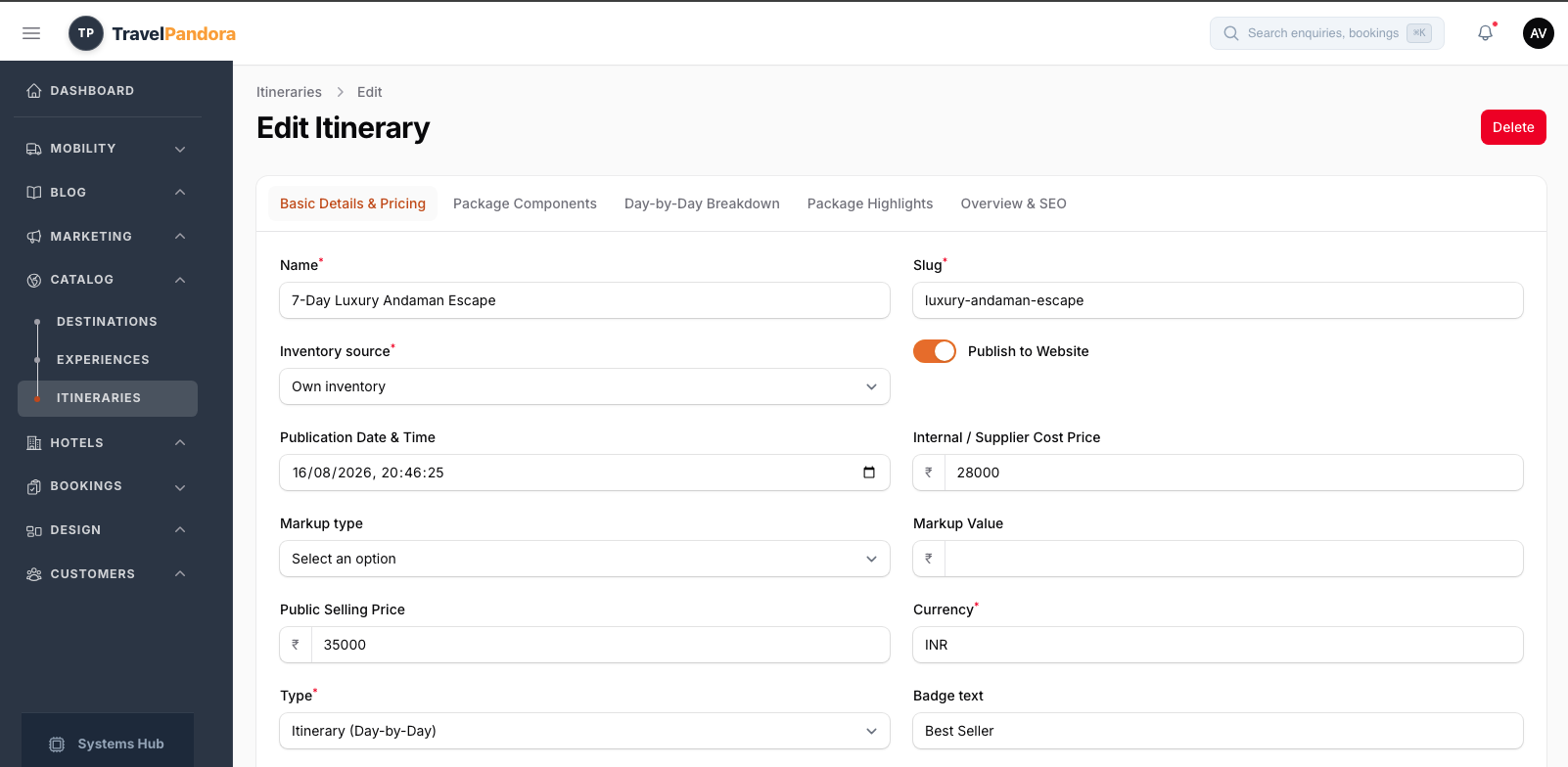 Jaabo Web Customer Itinerary
